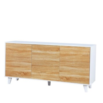 Buffet à 3 portes en chêne et cadre blanc Moran 154x40x75