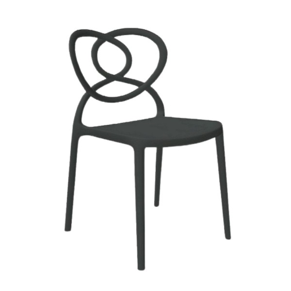 Jolie chaise en polypropylène noir avec dossier en forme de cœur Jolie chaise en polypropylène noir avec dossier en forme de cœur