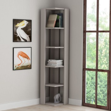 Bibliothèque d'angle gris colombe 5 étagères 34x34x161 Nati