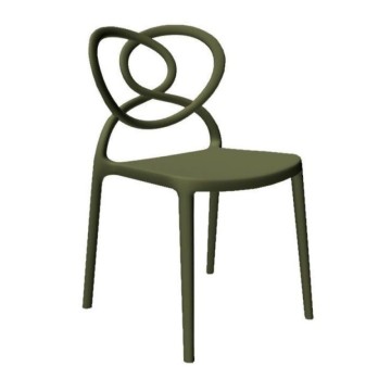 Chaise en polypropylène vert olive avec dossier en forme de cœur Lovely