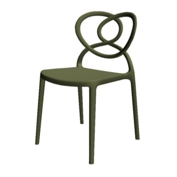 Chaise en polypropylène vert olive avec dossier en forme de cœur Lovely