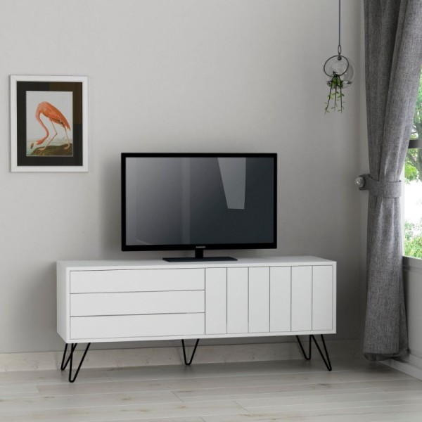 Meuble TV blanc avec deux portes battantes Piccadilly 139x36x57 Meuble TV blanc avec deux portes battantes Piccadilly 139x36x57