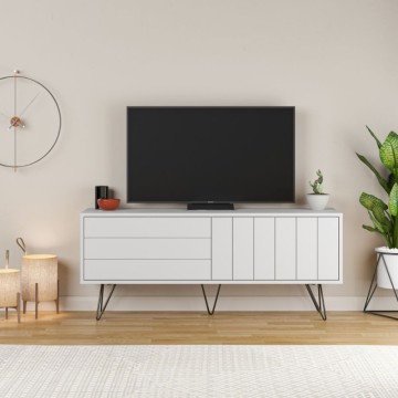 Meuble TV blanc avec deux portes battantes Piccadilly 139x36x57