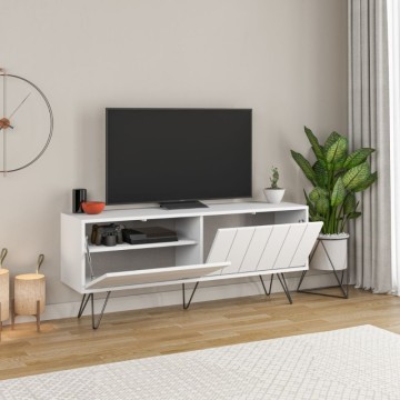 Meuble TV blanc avec deux portes battantes Piccadilly 139x36x57