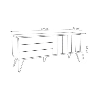 Meuble TV blanc avec deux portes battantes Piccadilly 139x36x57