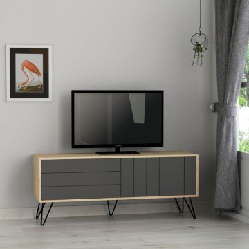 Meuble TV en chêne anthracite avec deux portes battantes Piccadilly 139x36x57