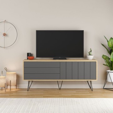 Meuble TV en chêne anthracite avec deux portes battantes Piccadilly 139x36x57
