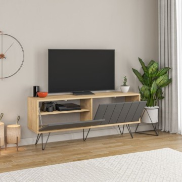 Meuble TV en chêne anthracite avec deux portes battantes Piccadilly 139x36x57