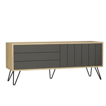 Meuble TV en chêne anthracite avec deux portes battantes Piccadilly 139x36x57