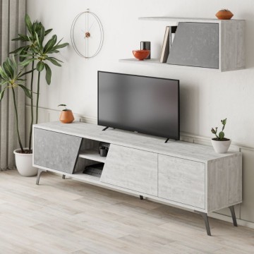 Fiona 180X35.6X48 meuble TV en béton blanc vintage avec étagère murale