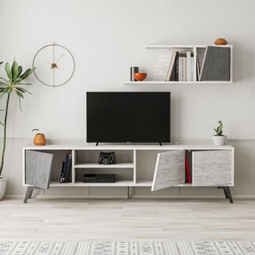 Fiona 180X35.6X48 meuble TV en béton blanc vintage avec étagère murale