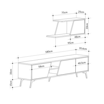 Fiona 180X35.6X48 meuble TV en béton blanc vintage avec étagère murale