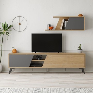 Fiona 180X35,6X48 meuble TV en chêne anthracite avec étagère murale