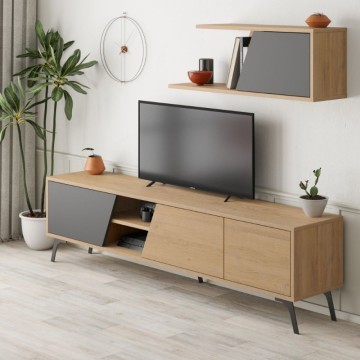 Fiona 180X35,6X48 meuble TV en chêne anthracite avec étagère murale