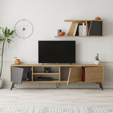 Fiona 180X35,6X48 meuble TV en chêne anthracite avec étagère murale