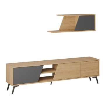 Fiona 180X35,6X48 meuble TV en chêne anthracite avec étagère murale