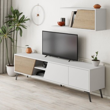 Fiona meuble TV en chêne blanc 180X35,6X48 avec étagère murale