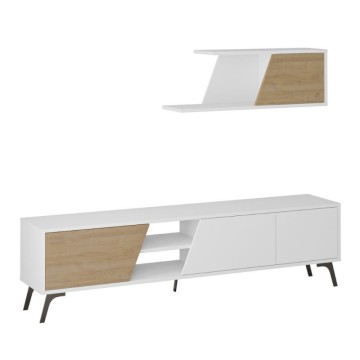 Fiona meuble TV en chêne blanc 180X35,6X48 avec étagère murale