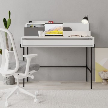 Bureau blanc avec détails anthracite et pieds noirs Leila 110x60x101
