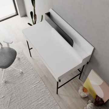 Bureau blanc avec détails anthracite et pieds noirs Leila 110x60x101