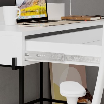 Bureau blanc avec détails anthracite et pieds noirs Leila 110x60x101