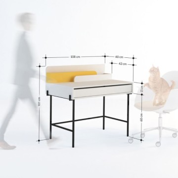 Bureau blanc avec détails anthracite et pieds noirs Leila 110x60x101