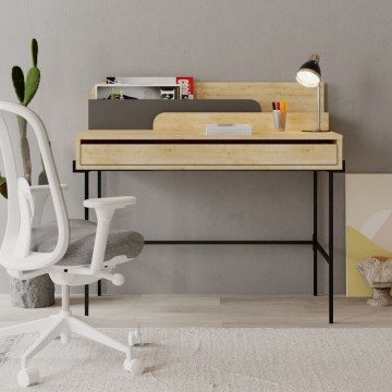 Bureau en chêne avec détails anthracite et pieds noirs Leila 110x60x101