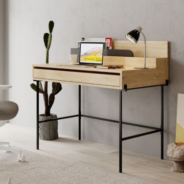 Bureau en chêne avec détails anthracite et pieds noirs Leila 110x60x101