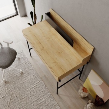 Bureau en chêne avec détails anthracite et pieds noirs Leila 110x60x101