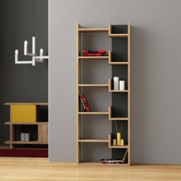 Bibliothèque en chêne anthracite 69x162 Oppa
