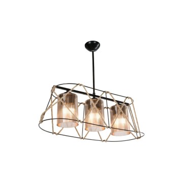 Gezegen ASZ0986 Lampe suspendue à 3 lumières métal noir et corde