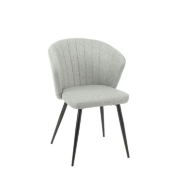 Chaise élégante recouverte de tissu gris et pieds en métal noir - Krid