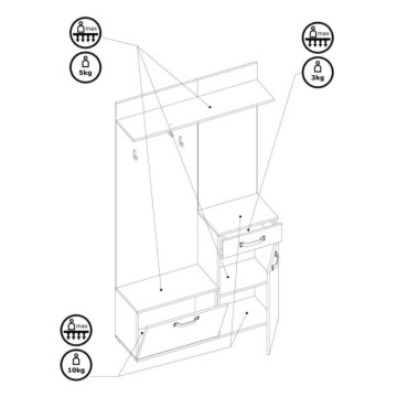 Meuble d'entrée 104 cm avec meuble à chaussures et miroir - Mosso