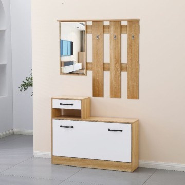 Armoire d'entrée avec miroir Rudolf XL chêne blanc