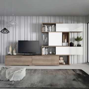 Système mural linéaire ou d'angle réversible 8016 chêne et blanc