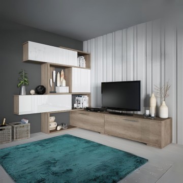 Système mural linéaire ou d'angle réversible 8016 chêne et blanc