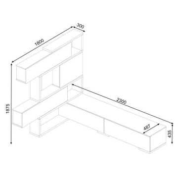 Système mural linéaire ou d'angle réversible 8016 chêne et blanc