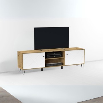 Meuble TV avec 2 portes et compartiment ouvert chêne blanc Bollo2 183,4x40x55,5H