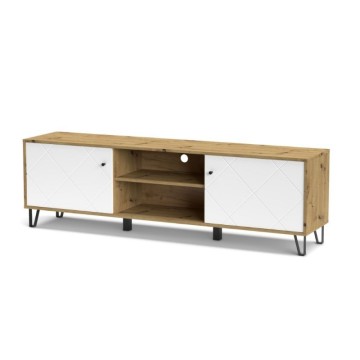 Meuble TV avec 2 portes et compartiment ouvert chêne blanc Bollo2 183,4x40x55,5H