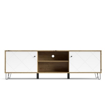 Meuble TV avec 2 portes et compartiment ouvert chêne blanc Bollo2 183,4x40x55,5H