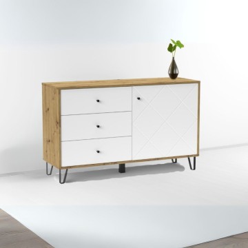 Buffet 3 tiroirs et porte chêne blanc Bollo5 123,4x40x75,2H