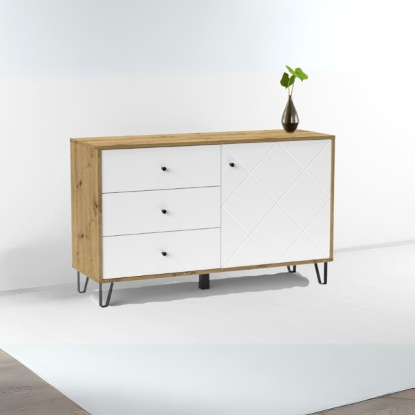 Buffet 3 tiroirs et porte chêne blanc Bollo5 123,4x40x75,2H Buffet 3 tiroirs et porte chêne blanc Bollo5 123,4x40x75,2H