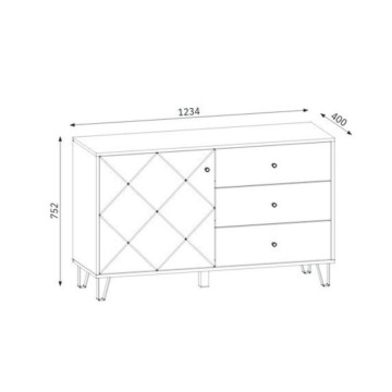 Buffet 3 tiroirs et porte chêne blanc Bollo5 123,4x40x75,2H
