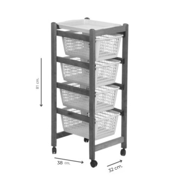 Chariot de cuisine 4 paniers coulissants et un plateau Jolly Eco cherry