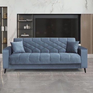 Canapé 3 places avec accoudoirs matelassés, fonction lit et rangement velours gris Columbia 225x84x85h