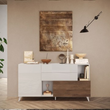 Buffet Marion blanc brillant et mercure 180x42x94h