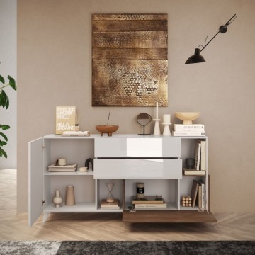Buffet Marion blanc brillant et mercure 180x42x94h