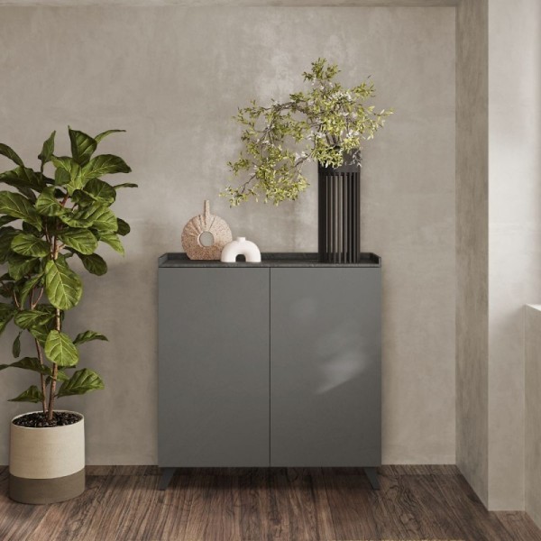 Buffet haut 2 portes Polan ardoise plomb 121x42x126h Buffet haut 2 portes Polan ardoise plomb 121x42x126h