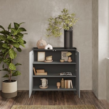 Buffet haut 2 portes Polan ardoise plomb 121x42x126h