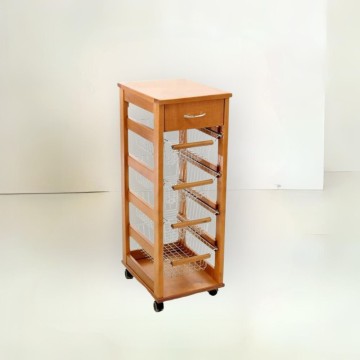 Chariot de cuisine 4 paniers coulissants et un tiroir peu encombrant en chêne Vesuvio